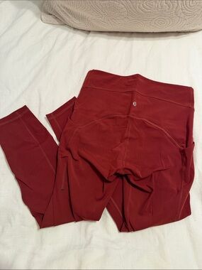 lululemon power thru red high-waisted leggings